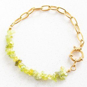 Green Peridot Natural Gemstone Bracelet with Gold Chunky Chain Bracelet beaded